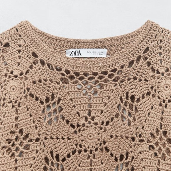 NWT ZARA MIXED MACRAMÉ KNIT MIDI DRESS EARTH - REF. 3653/011 S - Picture 7 of 7